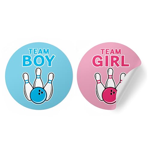 Bowling Gender Reveal Party, Pink or Blue Bowling Ball Team Boy or Team Girl Stickers - 40 Count