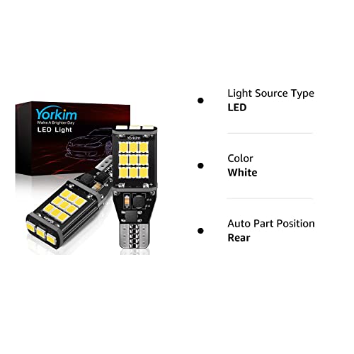 Yorkim 921 Led Bulb Canbus Error Free 921 Led Back Up Light Bulbs T15 Led Bulb Reverse Lights For Truck 921 Led Reverse Light Bulb Car Led Replacement Bulb For 912 906 904 902 W16W, Pack Of 2, White #TOP7