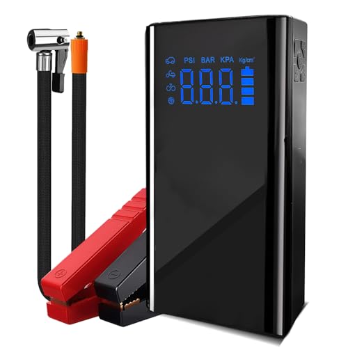 Image of FABTEC 4-in-1 Car Tyre Inflator with Jump Starter - 150 PSI Portable Air Compressor with Digital Display, 15000mAh Battery, Power Bank, SOS LED Light, Tyre Pump for Car, Bike, Bicycle & Balls