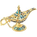 Vintage Aladdin Magic Lamp Genie Collector's Edition,Rare Classic Arabian Props Aladdin Pot and Delicate Gift for Birthday/Party/Wedding Table Decoration,4.4' L x 2.1' W x 1.7' H (Golden Blue)