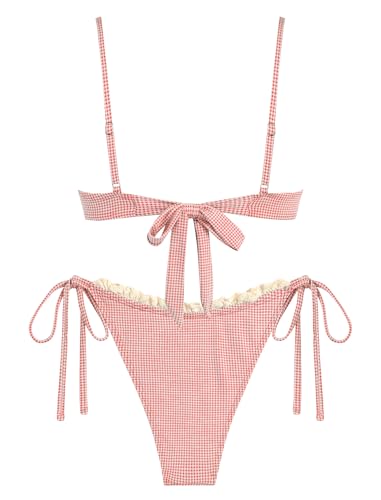 Image of ZAFUL Women High Cut Bikini Sets String Sexy Swimsuit Two Piece Underwire Bathing Suit Brazilian Cheeky Cut Out Cute Swimwear