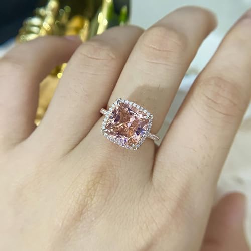 Women's S925 Silver Rings 7# 4.4ct Pink Square High Carbon Diamond Rings Women's Engagement Wedding Rings (5#-9#) (pink 5)2