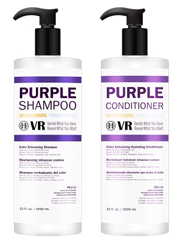 VR Purple Shampoo and Conditioner Duo Set for blonde, highlighted, silver, and gray hair, Neutralizes brassy, yellow, orange tones, Safe for color-treated hair (32 fl. oz. DUO)