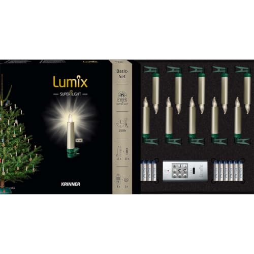 Lumix® Kabellose LED Christbaumkerzen Superlight Mini Metallic Basis-Set mit 12 Kerzen und IR-Fernbedienung, Cashmere, Art. 75545