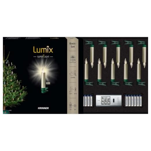Lumix® Kabellose LED Christbaumkerzen Superlight Mini Metallic Basis-Set mit 12 Kerzen und IR-Fernbedienung, Cashmere, Art. 75545