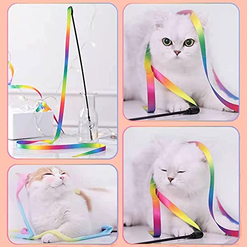 Lasocuhoo Interactive Cat Rainbow Wand Toys, Interactive Cat Teaser Wand String, Colorful Ribbon Charmer For Most Cats And Kittens - 2 Pcs #TOP4