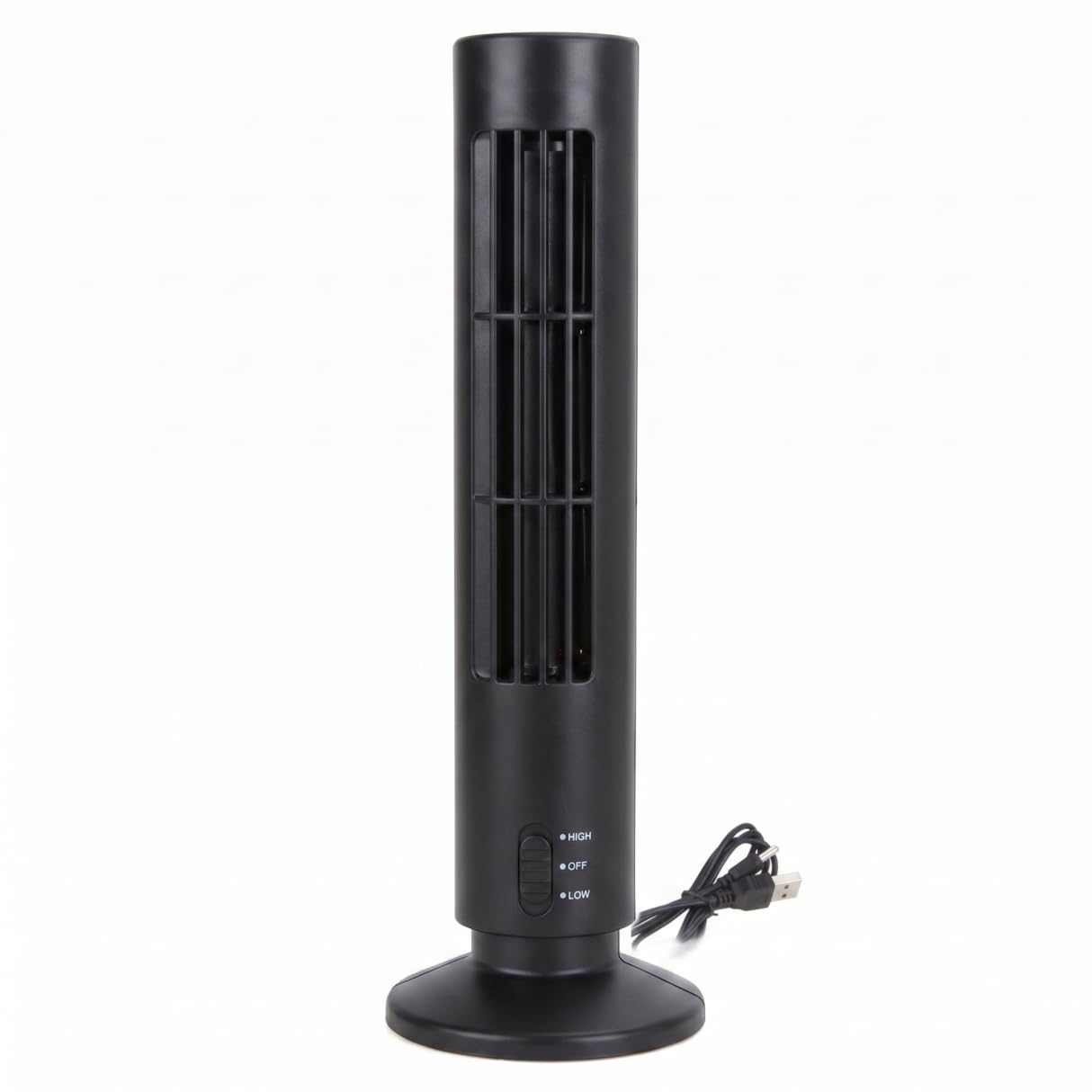 Bladeless Mini Tower Fan 2-Speed USB Fan Blows Cold Air Quiet Operation Energy Efficient 10.5x33cm - Black
