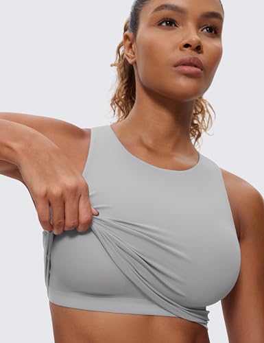 Image of CRZ YOGA Butterluxe High Neck Crop Tank Tops | Light Support, Removable Pads, Yoga, Extremely Soft, Racerback, Longline Sports Bras for Women