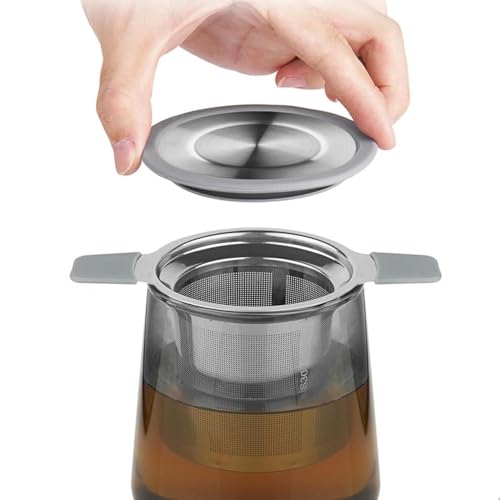 Infusor de té: coladores de té de acero inoxidable, malla fina, filtros sueltos para infusor de té, asas de gran capacidad con tapa, para tazas de , para empinadas y sueltas
