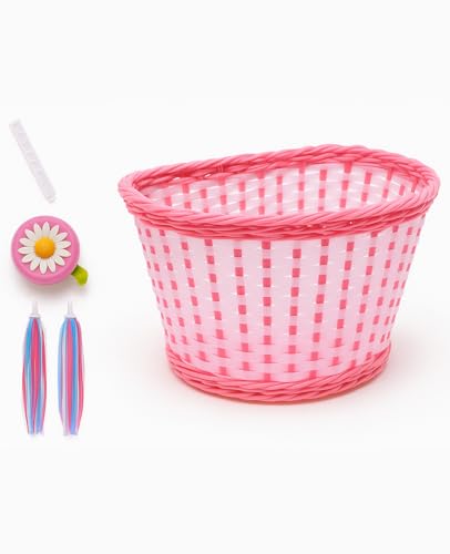 ANZOME Girls Bike Basket with Daisy Bell & Streamers, 12-16 in, Pink