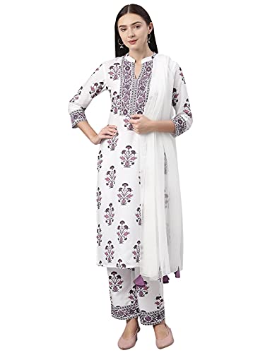 Image of Vaamsi Women's Poly Crepe Floral Block Printed Straight Kurta Pant With Dupatta