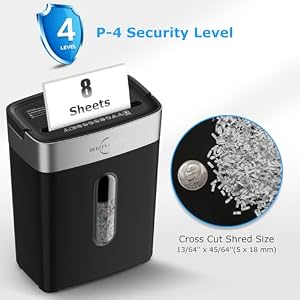 BONSEN Shredder for Home Office, 4 Gallons 8-Sheet Cross Cut Credit Card Shredder, Small Paper Shredder for Home Use, High Security Level P-4, ETL Certification (S3101) — photo 3 of 6