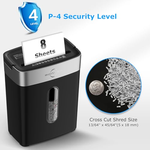 bonsen shredder for home office 4 gallons 8-sheet cross cut credit card shredder small paper shredder for home use high security level p-4 etl certification s3101