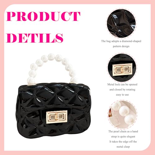 Crossbody Bag Set for Girls,Mini Pearl Toddler Purse,Little Girl Jelly Purse,Sunglasses Hair Mirror Brush,Birthday Gift2