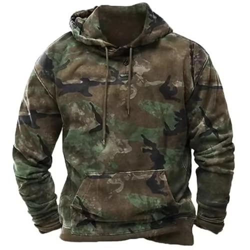 Generisch 2025 Sudaderas con capucha para hombres, sudadera de camuflaje, con bolsillo, pantalón de chándal, sudadera para caballero, camuflaje, L