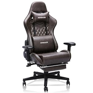 Gaming chair,Office chair, Computer chair,Ergonomic Desk chair with Footrest,Massage chair, Office chair for home,360°- Swivel seat,Compact,Vintage PU Leather,High back,Capacity 400LBS,Present,(Brown)