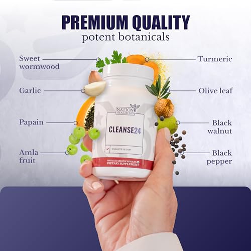 NATION HEALTH MD Cleanse24 - Intestinal Cleanse for Humans with Wormwood, Papaya, Black Walnut - Herbal Intestinal Cleanse, Gut Cleanse for Men & Women, 60 Capsules - Image 4