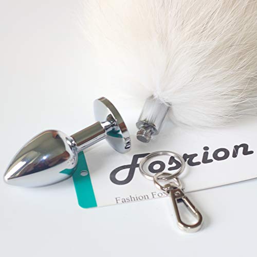 Fosrion Multi-Function Real Fox Tail Fur Anal Plug Sexy Adult Toy Fashion Butt Stainless Steel Cosplay Toy (Small Plug, White) #TOP3
