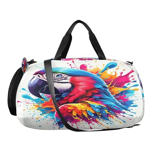 Parrot Youth Sports & Travel Duffle Bag with Shoe Compartment,Waterproof Gym Bag for Girls and Boys (Overnight Essentials Organizer)2