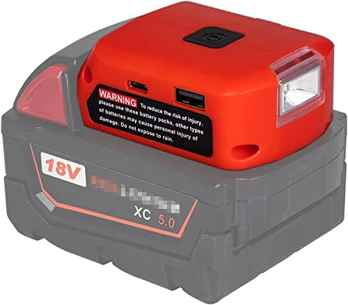 Battery Adapter for Milwaukee 18V Battery Adaptor with USB C Charger & DC Port & Work Light- Power Source Charger for Milwaukee 18V Lithium Battery (Tool ONLY)