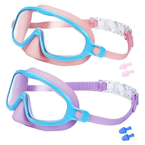 2 Pack Kids Swim Goggles Mask with Nose Cover for Boys Girls Toddlers 3-14