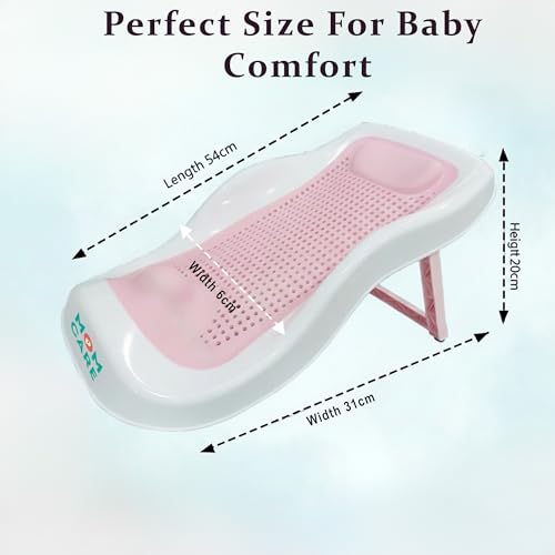 Image of MOM CARE Foldable Baby Bath Support Seat for Newborn (0-6 Months) | Anti-Slip Silicone Baby Bather | Ergonomic Infant Bath Seat for Sink, Tub & Floor | Portable Newborn Bath Support Chair | Pink