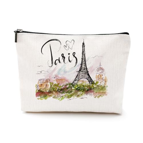 Paris Travel Gift Cosmetic Bag Paris Lovers Gift Italy Souvenir Watercolor Makeup Bag Girls Trip Gifts Favors City Themed Gifts for Traveler Women Birthday Christmas Bachelorette Party Favors