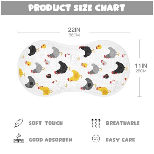 J JOYSAY Grey Rooster White Baby Burp Cloths for Boys Girls Large 22''x11'' Cotton 4 Layer Neutral Burp Clothes for Drool one sizex22