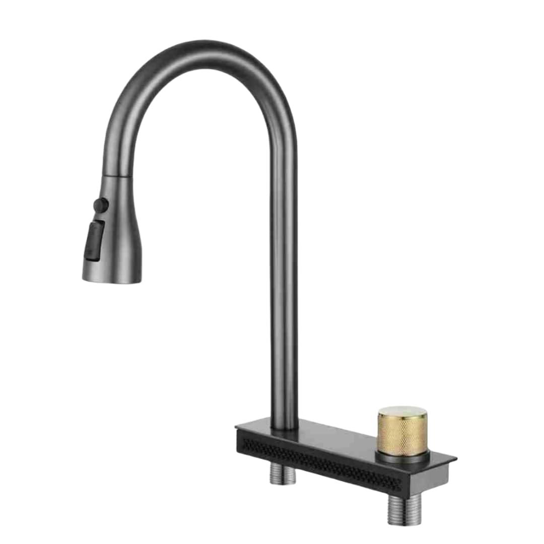 Quinto Double Hole Pull Rain Kitchen Sink Mixer Tap Stainless Steel Waterfall Faucet Single Bowl Sink Vegetable Basin Rain Pull Faucet