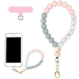 VICHUNHO Marble Silicone Beaded Phone Wrist Strap, Cellphone Lanyard with Tether Tab, Elastic Hands-Free Wristlet Bracelet