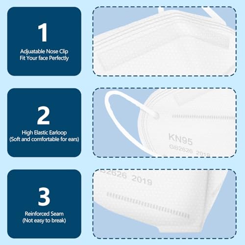 Image of 50PCS KN95 Face Masks Breathable Disposable Mask 5 Layer Cup Dust Safety Filter Efficiency≥95% with Elastic Ear Loops and Nose Bridge Clip(White)