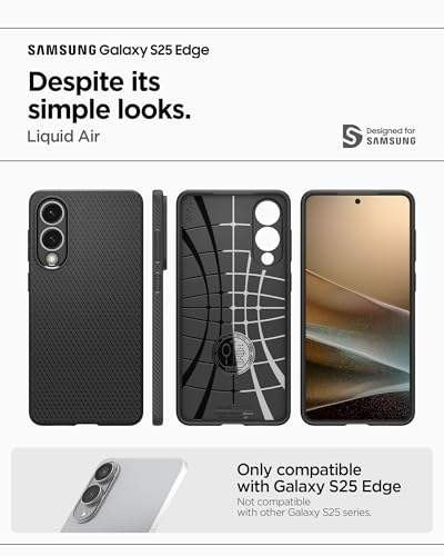 Image of Spigen for Galaxy S25 Edge Case, Liquid Air [No Magnet Ring] [Military-Grade Protection] - Matte Black