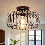 FRIDEKO HOME Black Ceiling Light Fixture, Industrial Chandeliers Ceiling Lights Metal Cage Lampshade, with E27 Base for Bedroom, Living Room, Dining Room, Kitchen, Hallway