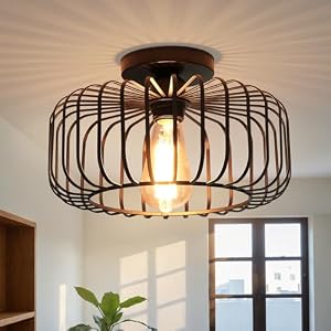 FRIDEKO HOME Black Ceiling Light Fixture, Industrial Chandeliers Ceiling Lights Metal Cage Lampshade, with E27 Base for Bedroom, Living Room, Dining Room, Kitchen, Hallway