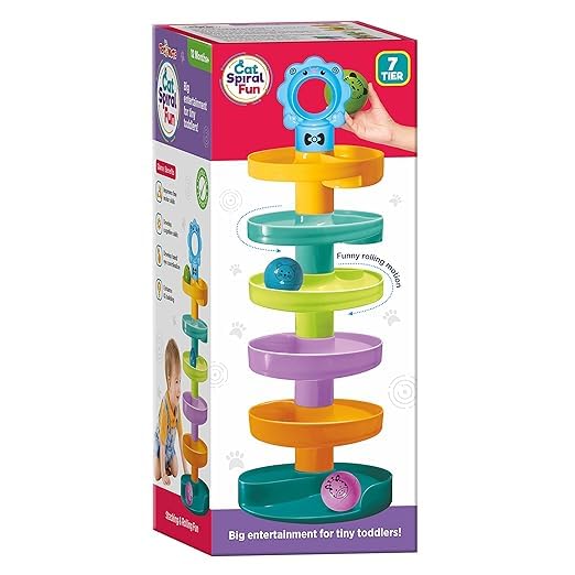 TOYSCAPE Cat Spiral Fun - A Roll Ball | Toy with 7 Multi Layer Ball Drop Tower | Run with Roll Swirling Ramps for Baby | Toddler Educational Development Toy Set | Age 2+