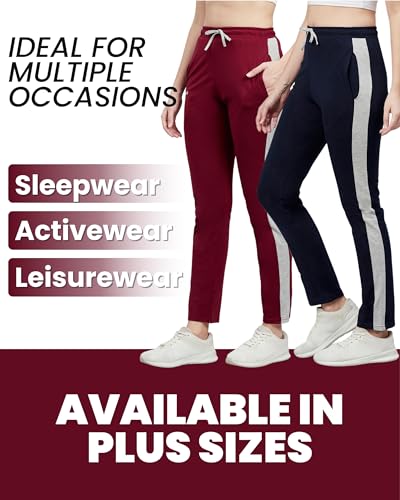 Image of BLINKIN Women's Relaxed Fit Mid Rise Cotton Pajamas Combo, Pack of 2-The Ultimate Track Pants : Ideal Lower for Night Wear & Comfort Wear