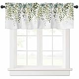 Sage Green Curtain Valances for Windows, Eucalyptus Kitchen Valance Window Treatment, Botanical Branch Farmhouse Light Filtering Block Floral Curtains for Bathroom/Bedroom/Living Room 42'' x 12''