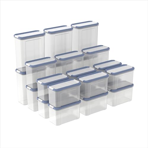 Rotho DOMINO 24-Set Vorratsdosen, Streu- & Schüttdose mit dicht schließendem Deckel, spülmaschinengeeignet, transparent/blau