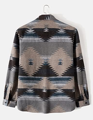 Image of FindThy Men's Brushed Flannel Shirts Ethnic Aztec Print Button Up Lapel Tribal Shirt Jacket Shacket