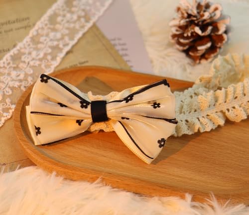 Bethynas Chiffon Bowknot Headband for Baby Girls Black and White Fabric Flower Pattern Baby Elastic Hairband Floral Bow Hair Accessories for Newborn Infant Toddlers (Floral - white)4