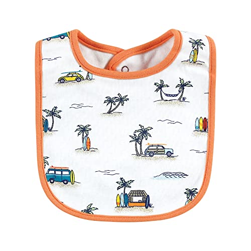 Image of Hudson Baby Unisex Baby Cotton Bibs, Surfer Dude, One Size