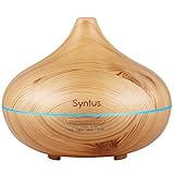 Syntus Essential Oil Diffuser, 300ml Aromatherapy Cool Mist Ultrasonic Aroma Diffusers with 7 Colorful LED Display, Timer Setting, Waterless Auto Shut-Off Function, Wood Grain