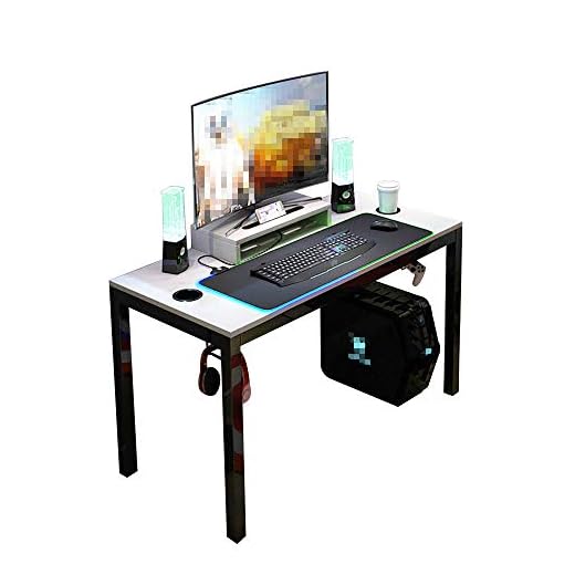 DlandHome Mesa de Juegos Pro para PC Todo en Uno para Computadora de Juegos con Alfombrilla de ratón RGB LED Game & Soporte de Pantalla 120 * 60cm Estación de Trabajo, Gris & Negro