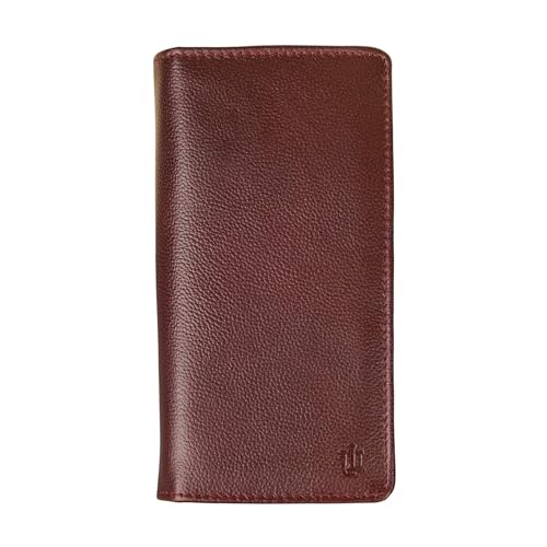 Sazzad Long Wallet for Men – Genuine Leather – 7 Card Slots, ID Window, Chain Pocket, 2 Mobile & 2 Cash Pockets – Travel Organizer with Magnetic Lock – 7.5 x 4 Inch (Red Wine)