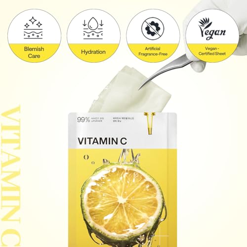 Image of MEDIHEAL Vitamin C Essential Mask (10 Sheets) Brightening Korean Sheet Mask for Dark Spots, Uneven Skin Tone, Glow Boost, Hydrating Radiance Boosting K-Beauty Facial Mask for Smooth Skin