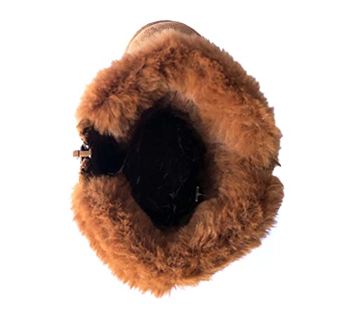 REDVOLUTION Kids Boots Toddler Girls Cute 2 Buttons || Rhinestone Faux Fur Suede Knitting Shoe (Little Kid 11, 365 camel)4