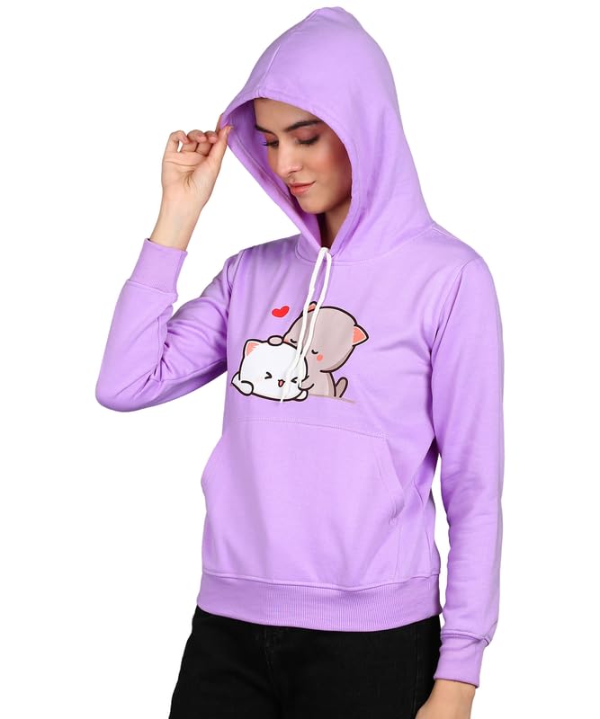 Image of Popster Oversize Regular Fit Hooded Neck Fleece Sweatshirt for Women Lavender Small