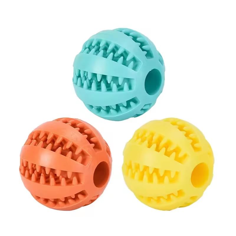 Juguetes de Goma para Perros, Set de 3 Pelotas Dentales de Colores – Limpiador de Dientes, Antiestrés y Resistentes a Mordidas (7 cm)