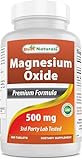 Best Naturals Magnesium Oxide 500mg 360 Tablets - 1 Year Supply - Magnesium for Immune Support, Muscle Recovery, Leg Cramps, Relaxation