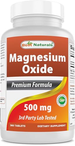 Best Naturals Magnesium Oxide 500mg 360 Tablets - 1 Year Supply - Magnesium for Immune Support Muscle Recovery Leg Cramps Relaxation